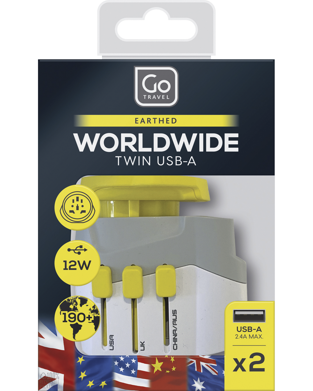 Worldwide Adaptor + Twin USB-A
